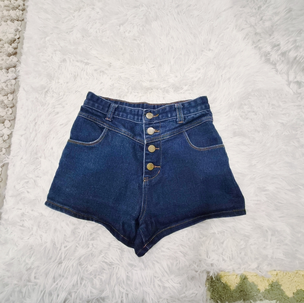 Levelup High-Waisted Dark Denim Shorts with Front Button Detail Size S